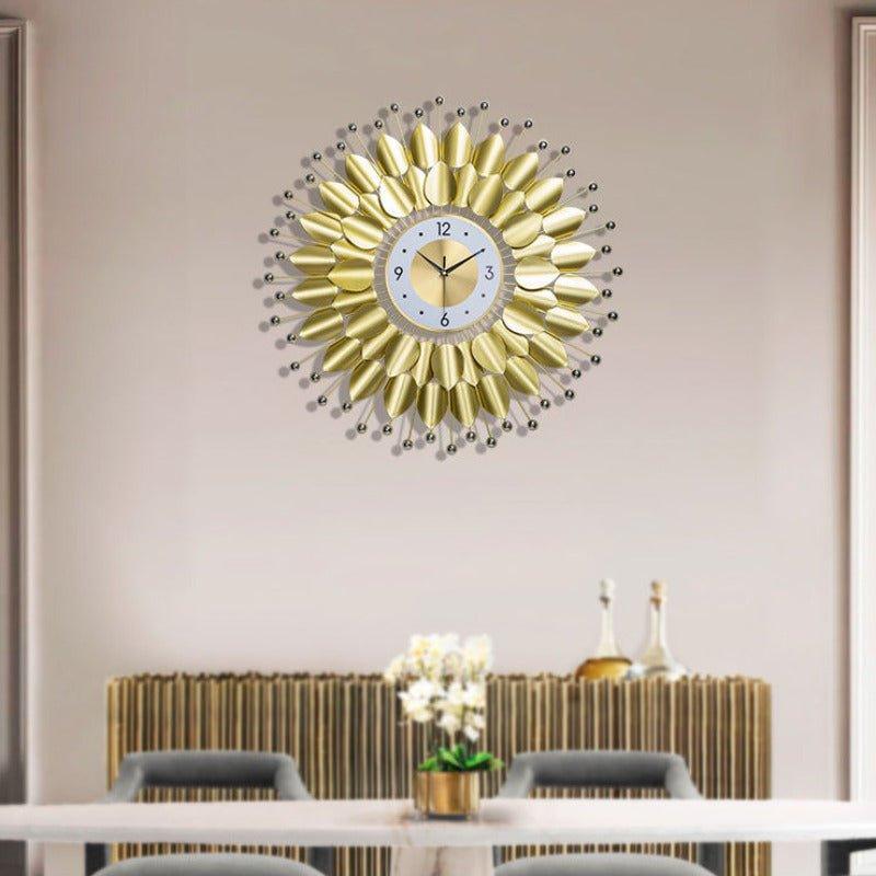 Unique Handmade Golden Leaf Large Wall Clock - Decor Home