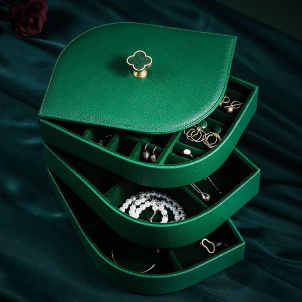 Elegant Green Leaf Shape Jewellery Box - Decor Home
