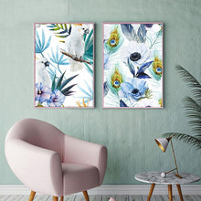 Load image into Gallery viewer, PARROTS, LEAVES &amp; FLOWERS in Watercolour Canvas Prints - SET OF 3 - For Home Decor
