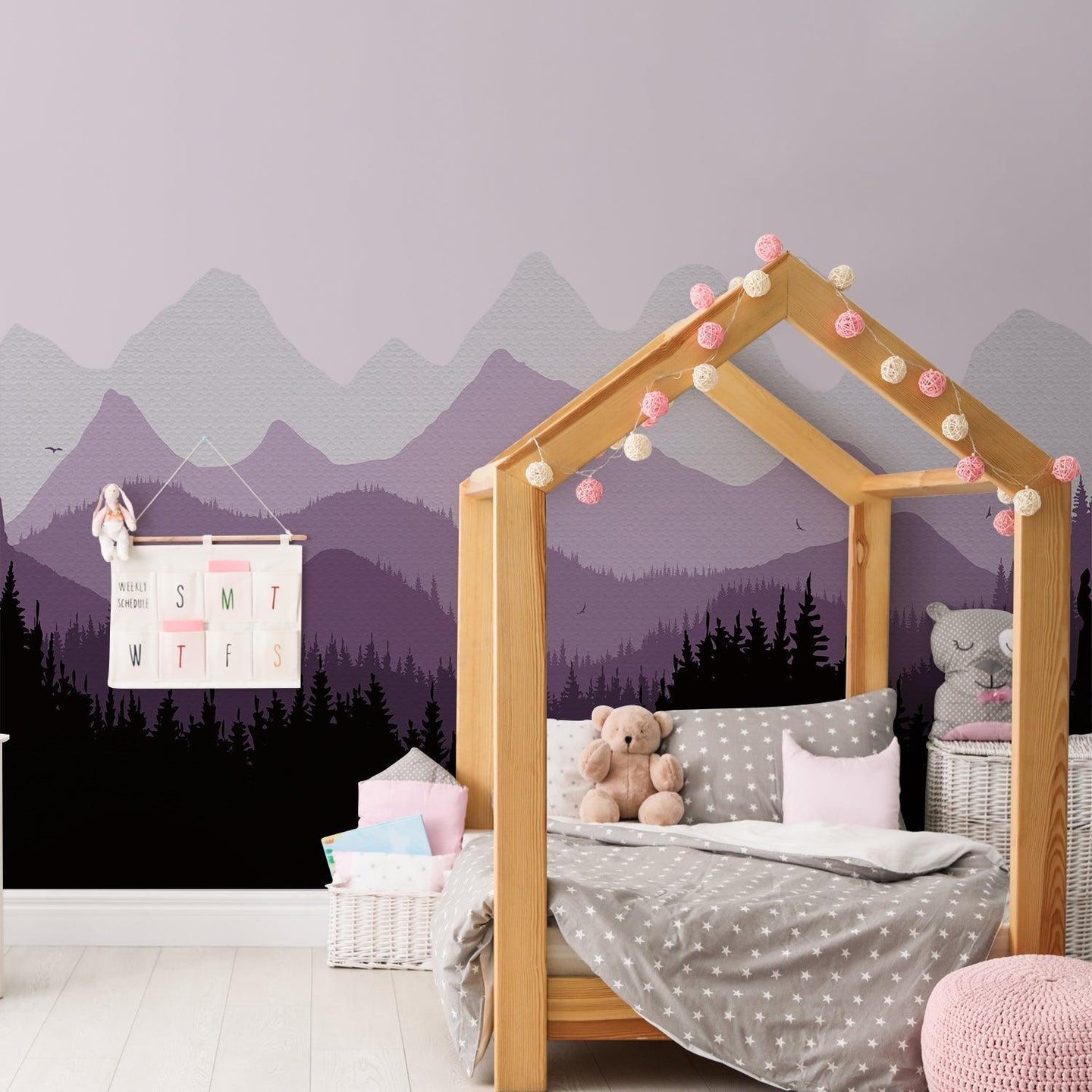 Peel and Stick Fabric Wall Stickers - Purple Mountains - Decor Home
