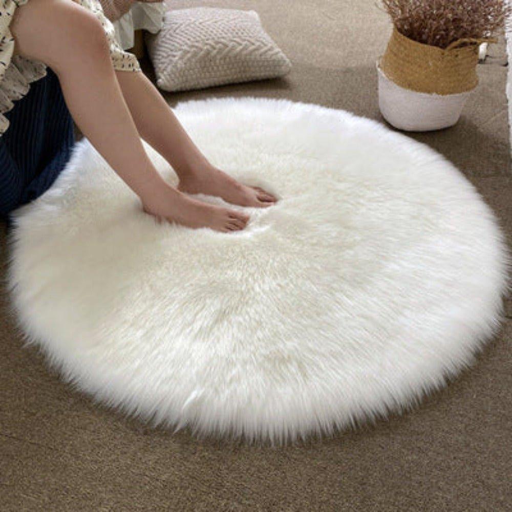 Round Shaggy Faux Fur Sheepskin Rug (120cm) - Decor Home