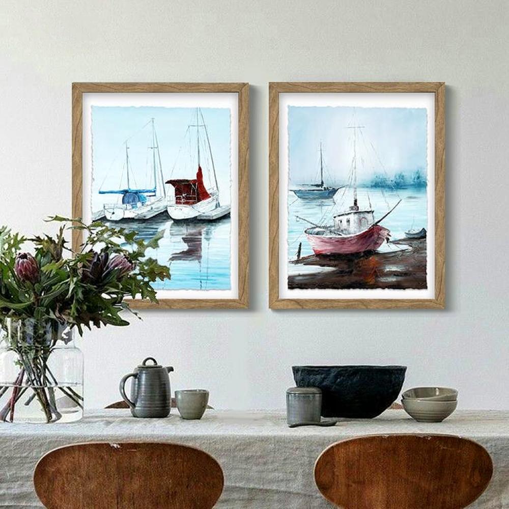 The Red Boat Framed Wall Art - 2 Pcs Set (50x70cm) - Decor Home