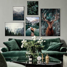 Load image into Gallery viewer, Spectacular Forest, Mountain, Lake, Deer Canvas Wall Art Prints - Fansee Australia
