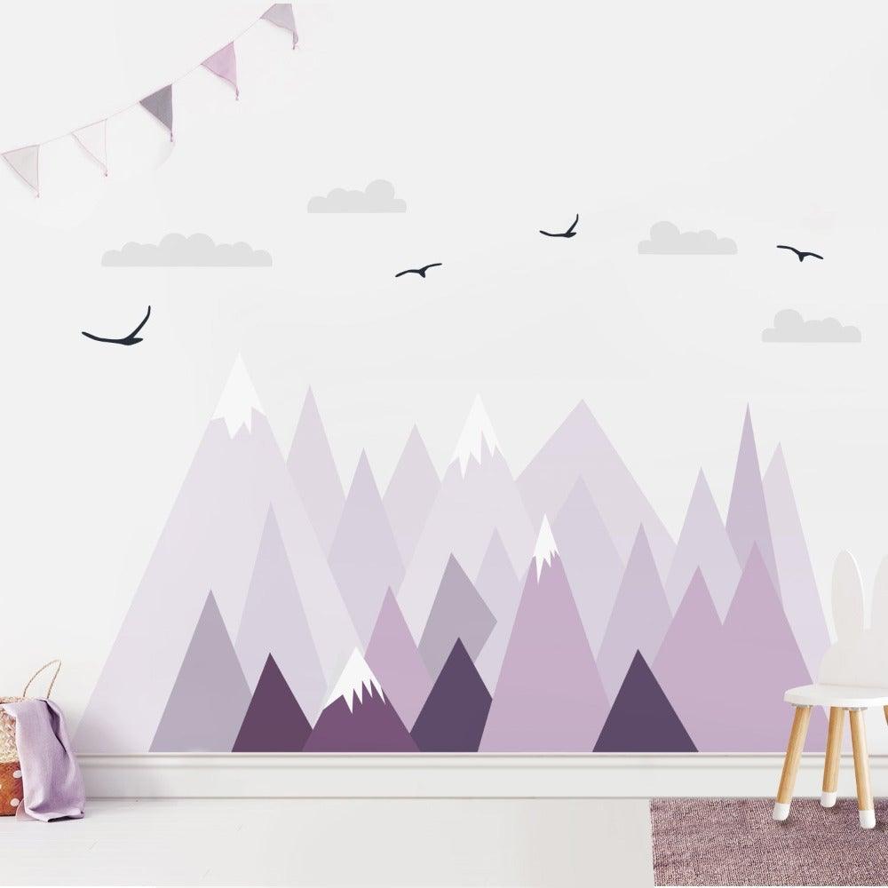 Peel and Stick Fabric Wall Stickers - Violet Triangle Mountains - Decor Home