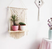 Load image into Gallery viewer, Wooden Floating Shelf Wall Hanging Macrame Planter - Fansee Australia
